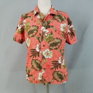 Palmwave Hawaii Shirt Mens M Orange Hibiscus Floral C90-A8459 Cotton Tropical